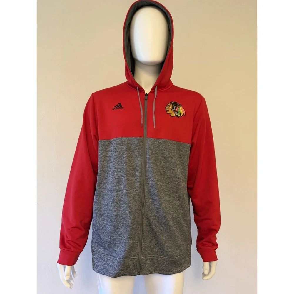 adidas Chicago Blackhawks NHL Red Gray Hoodie Men's Size L‎